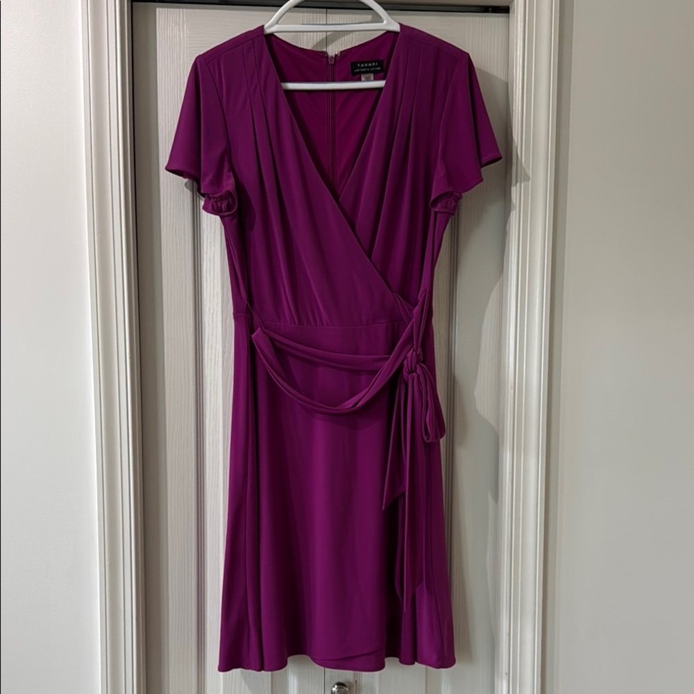 Tahari magenta Sheath Dress with Flutter Sleeves